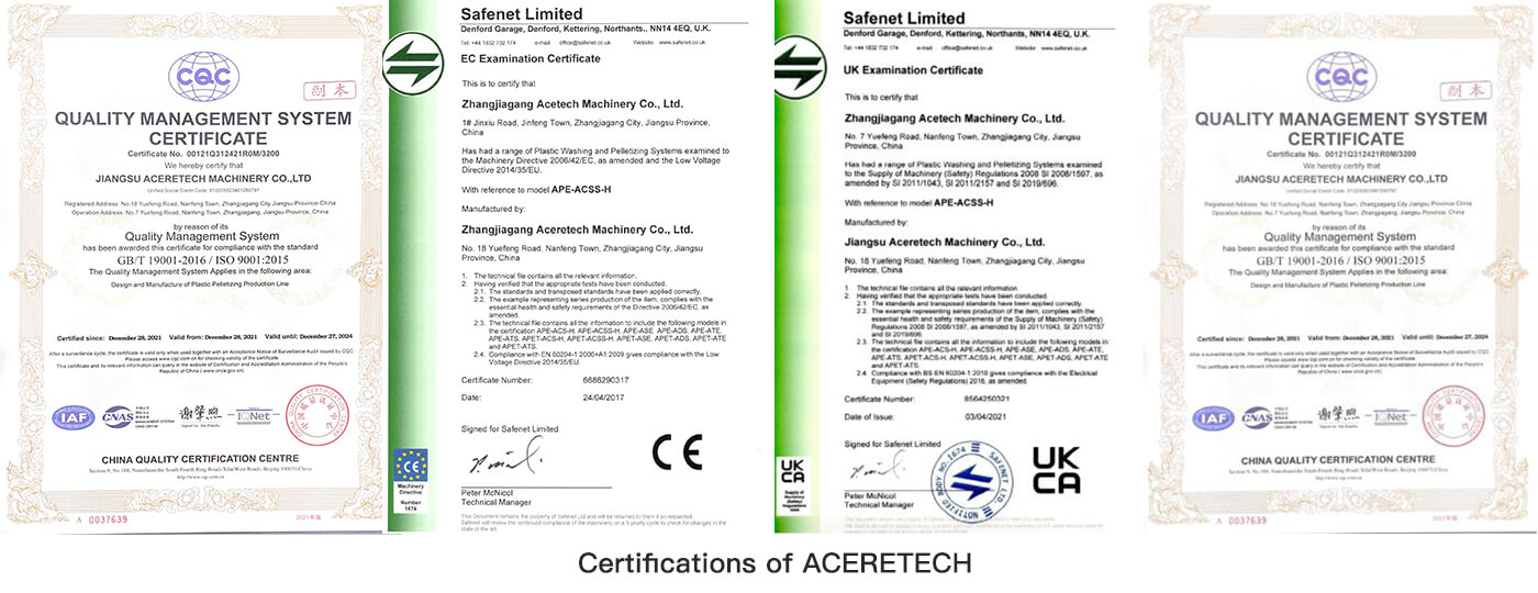 Certifications of Aceretech Machinery Company