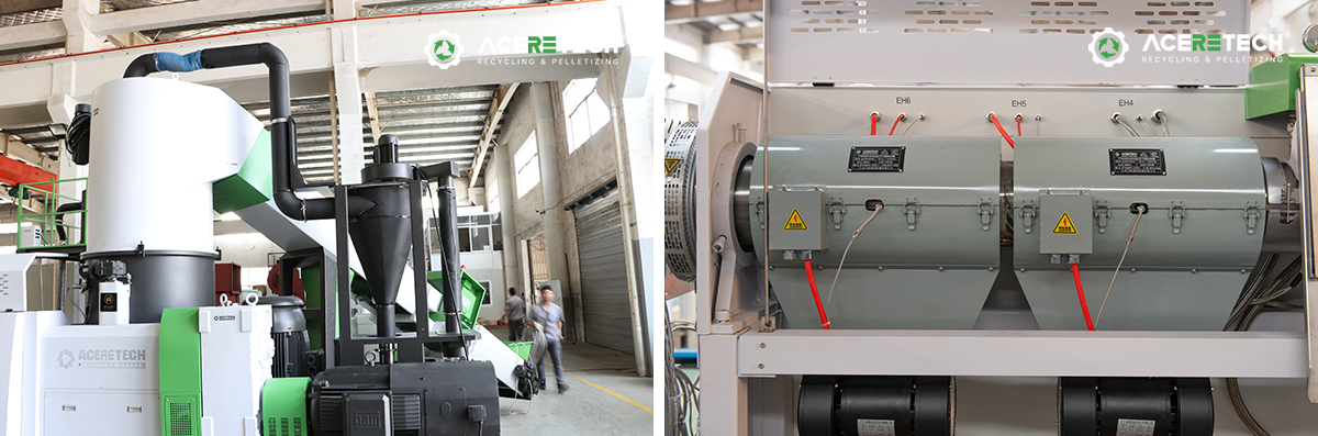 Detailed image of the compaction chamber of a plastic pelletizer