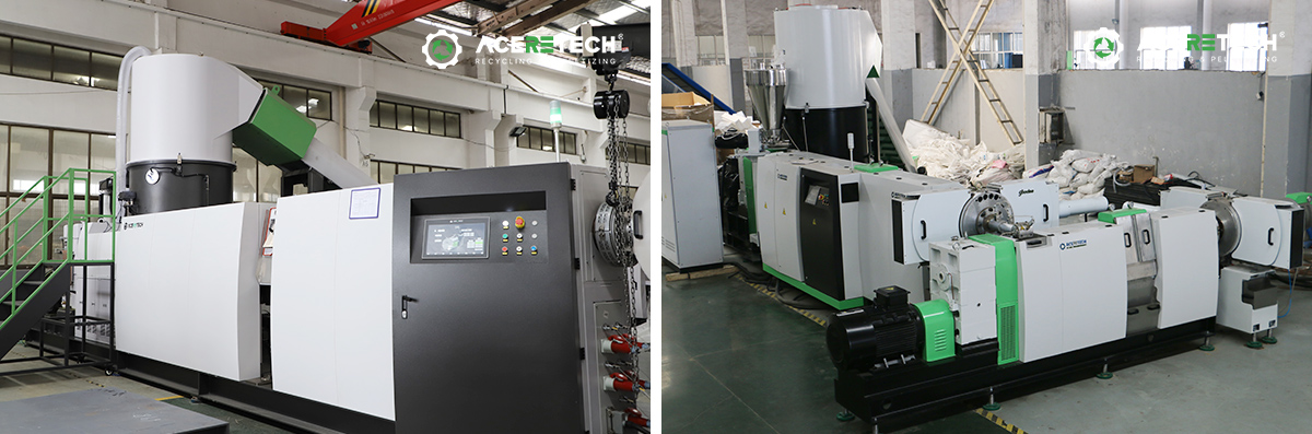 Images of single-stage & double-stage plastic pelletizers