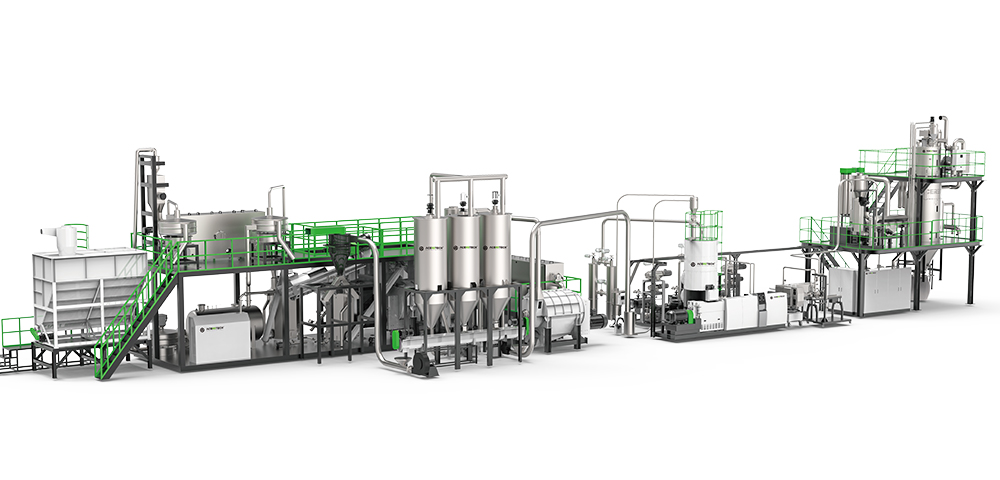 PET Bottle Washing, Recycling and Pelletizing System for Food Grade rPET Production